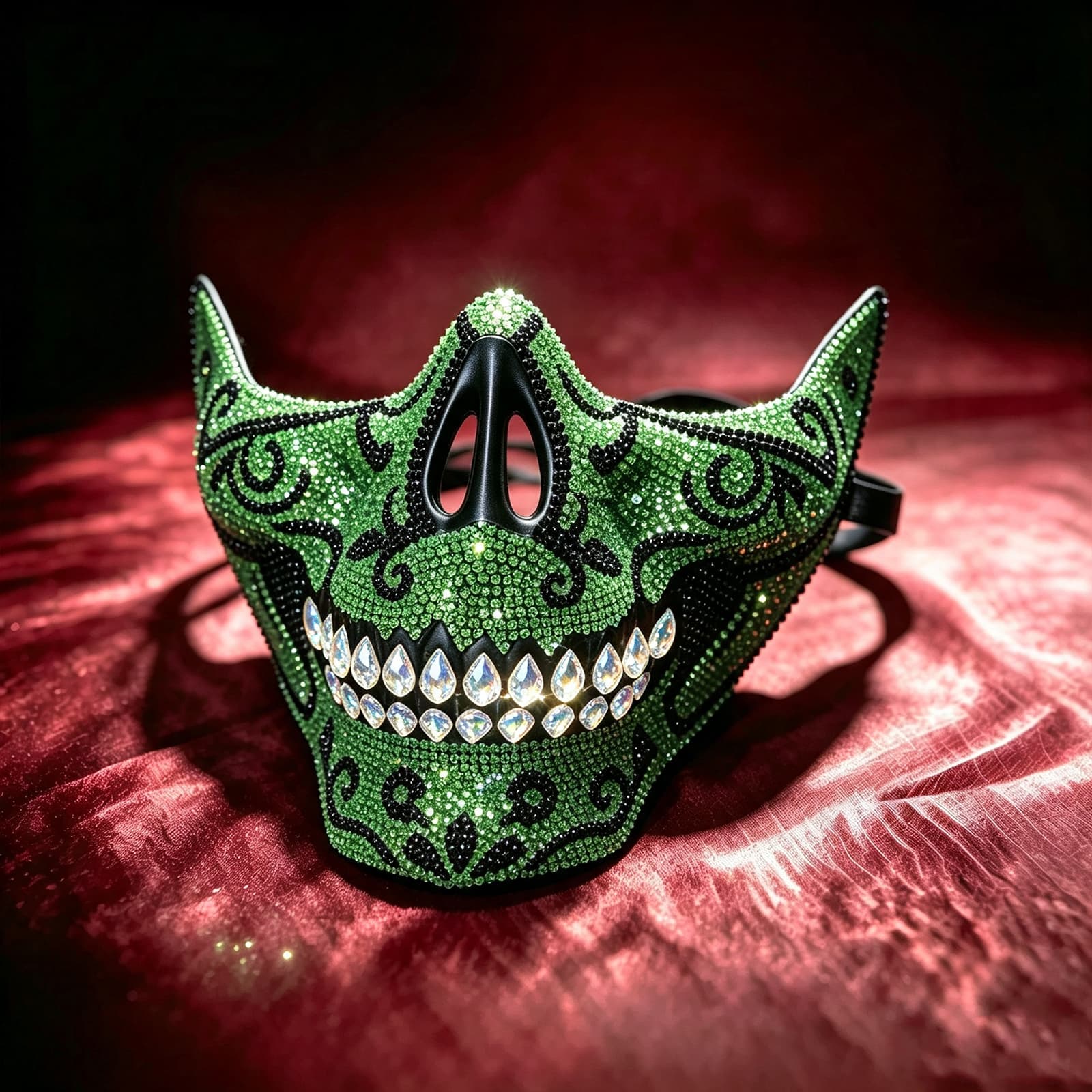 Green Rhinestone Skull Half‑Face Mask product image