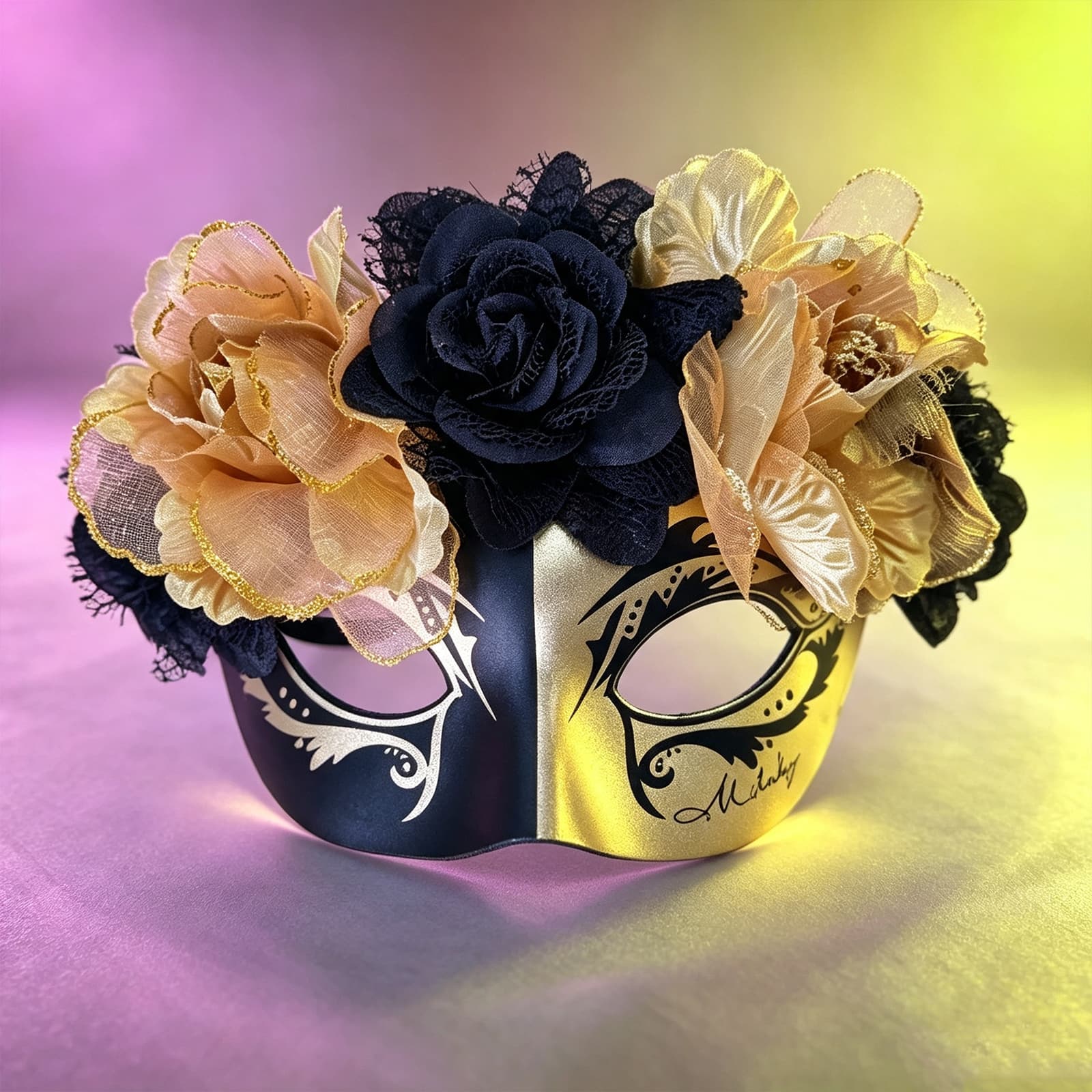 Black Gold Rose Masquerade Mask product image