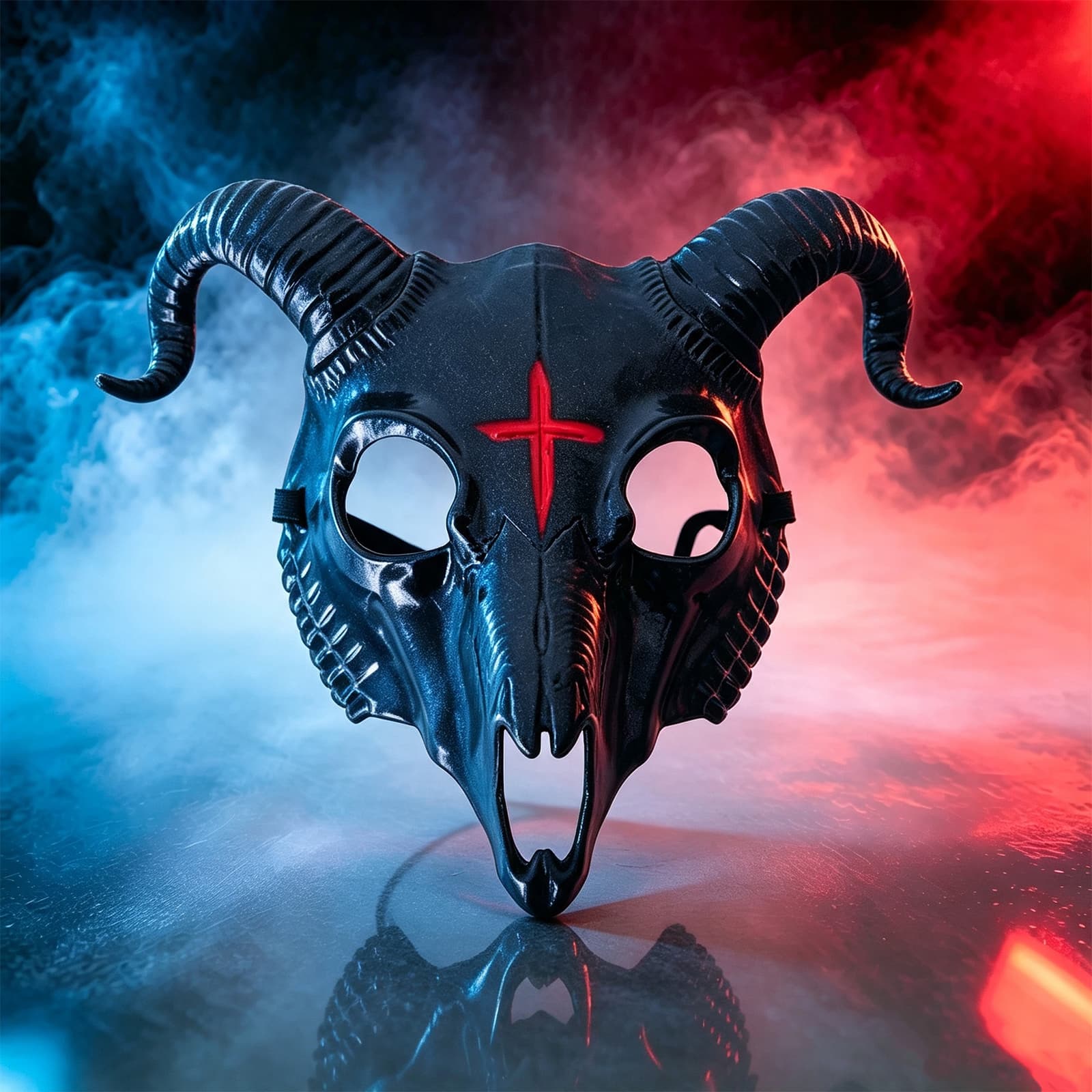 Dark Red Cross Goat Skull Halloween Mask product image